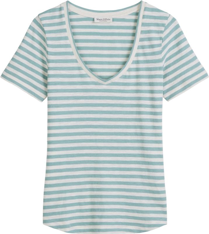 Marc O'Polo - Shirt - Petrol/Wit - Gestreept - V-hals - Kwartmouw