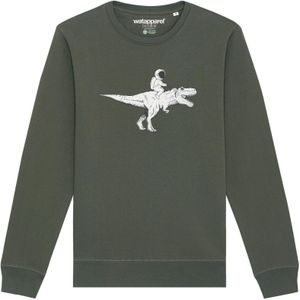 Watapparel Sweatshirt ' Astronaut on T-Rex '  kaki / wit gemêleerd