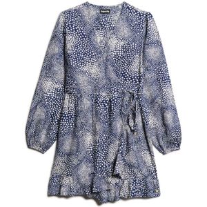 Superdry - Jurk - Navy / Wit - Viscose - Knielengte - Lange Mouw