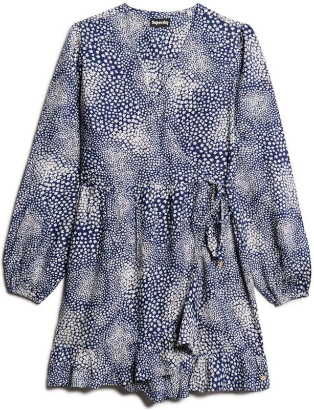 Superdry - Jurk - Navy / Wit - Viscose - Knielengte - Lange Mouw