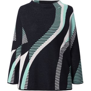 Ulla Popken Trui  lichtgrijs / jade groen / zwart / offwhite