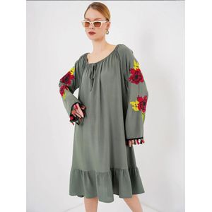 Bigdart Jurk  geel / kaki / rood