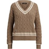 Lauren Ralph Lauren - TEDURPH - Trui - Crème / Donkerbeige - V-hals - Lange Mouw