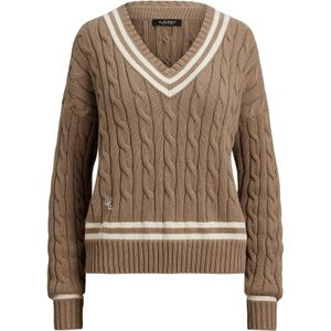 Lauren Ralph Lauren - TEDURPH - Trui - Crème / Donkerbeige - V-hals - Lange Mouw