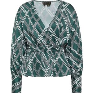 faina Blouse  smaragd / zwart / wit