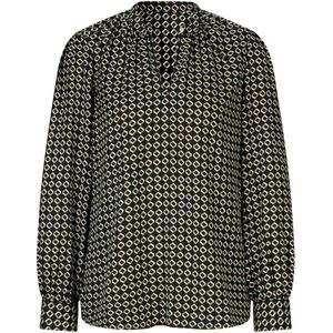 Blouse - Zwart/Camel - 100% Polyester - Lange Mouwen