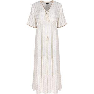 South Beach - Jurk - Crème - Maxi - V-hals - Effen - Halve Mouw