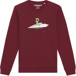 Watapparel Sweatshirt 'Alien on a paper plane'  gemengde kleuren / bourgogne / donkerrood