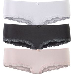 Lascana - Hipster - Roze - 3 Stuks - Elastische Katoen met Delicate Kant