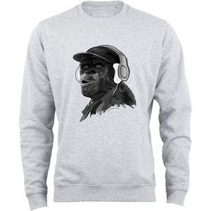 Cotton Prime Sweatshirt 'Monkey mit DJ-Kopfhörer'  grijs gemêleerd / zwart / wit