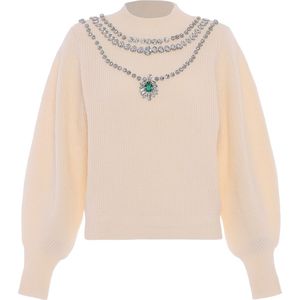 faina Trui  beige / smaragd / zilver