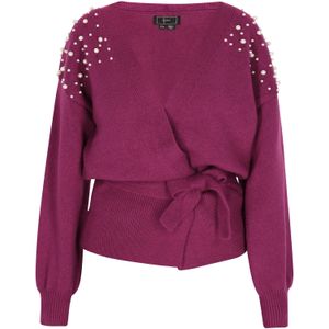 faina Gebreid vest  cyclaam / donkerroze / parelwit