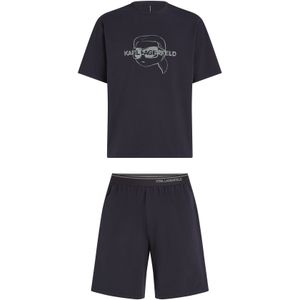 Karl Lagerfeld Pyjama kort 'IKON'  donkerblauw / grijs