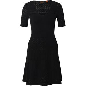 BOSS - Kleur: Black - Tricot Jurk - Diepe V-hals - Halve Mouwen