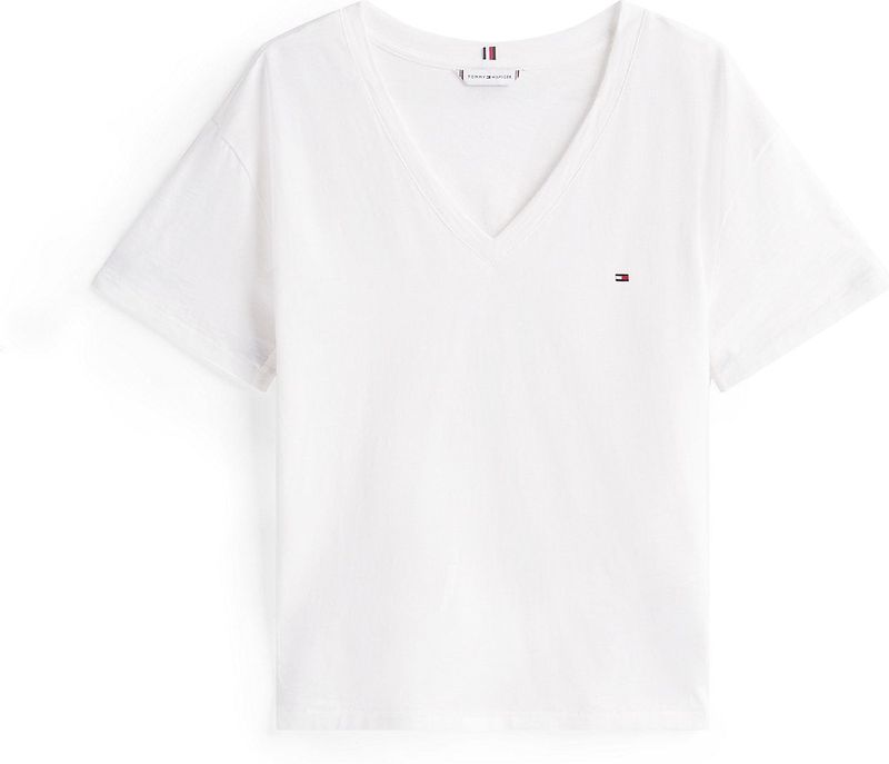 TOMMY HILFIGER - Shirt - Ecru - V-hals - Losse Pasvorm - Kwartmouw