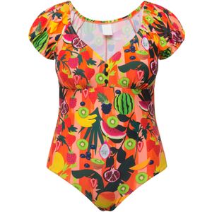 Ulla Popken Badpak  groen / donkeroranje / rood / zwart