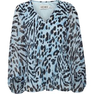 ICHI Blouse  lichtblauw / lichtgrijs / zwart