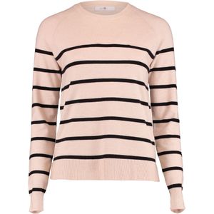 Beige/Black Stripe - Trui - Breisel - Ronde Hals - Lange Mouwen - Zijsplitjes