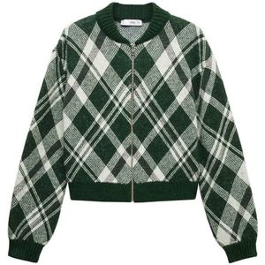 Mango Geruite Gebreide Jasje Donkergroen