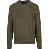 FYNCH-HATTON - Gebreide Trui - Dark Khaki - Met Kabelmotief en Wol