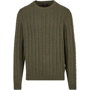 FYNCH-HATTON - Gebreide Trui - Dark Khaki - Met Kabelmotief en Wol