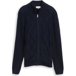 TOM TAILOR - Gebreid Vest - Donkerblauw - Lange Mouw - Normale Pasvorm