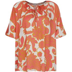 Blouse - Pink - 100% Katoen - Korte Mouw Ronde Hals Paisley