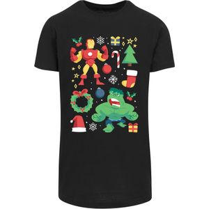 F4NT4STIC Shirt 'Marvel Universe Iron Man And Hulk Christmas Day'  geel / groen / rood / zwart