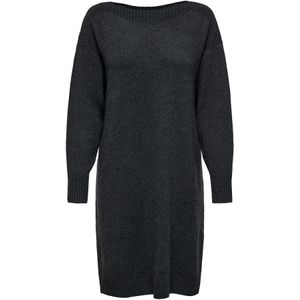 Only - ONLGLORIA LS BOATNECK DRESS EX KNT - Midi-jurk - Donkergrijs - Slim Fit