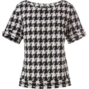 Blouse - Zwart-Ecru Pepita - 70% Polyester 30% Katoen