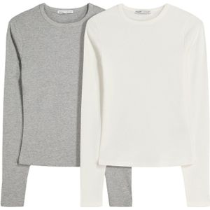 Bershka Shirt  grijs gemêleerd / wit