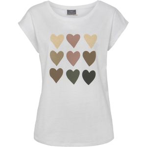 Katoenen T-shirt - Wit - Met Hartjes Print - Korte Mouwen - Ruimvallend