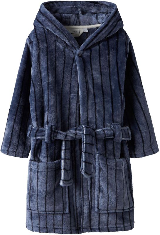 Badjas - Gestreept - Fleece - Voorzakken - Drukknoopsluiting