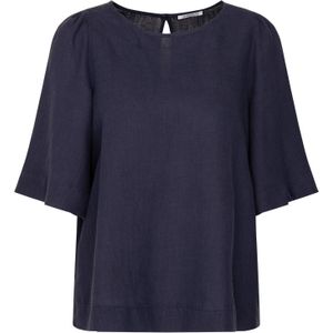 Donkerblauw Blouse - Korte Mouwen - Ronde Hals - Regular Fit