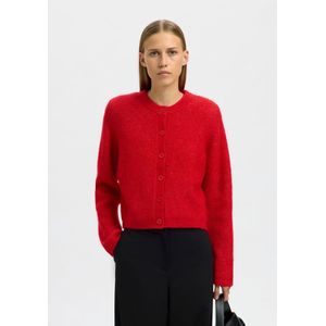 Selected Femme - Slfsia RAS LS Knit Cropped Cardigan - Rood - Wol