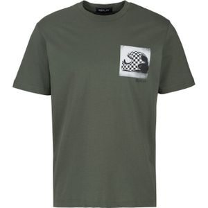 REPLAY Shirt  kaki / zwart / wit