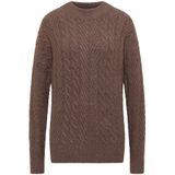 Cecil - Gebreide Trui - Mushroom Taupe Melange - Met Turtle Neck en Kabelpatroon