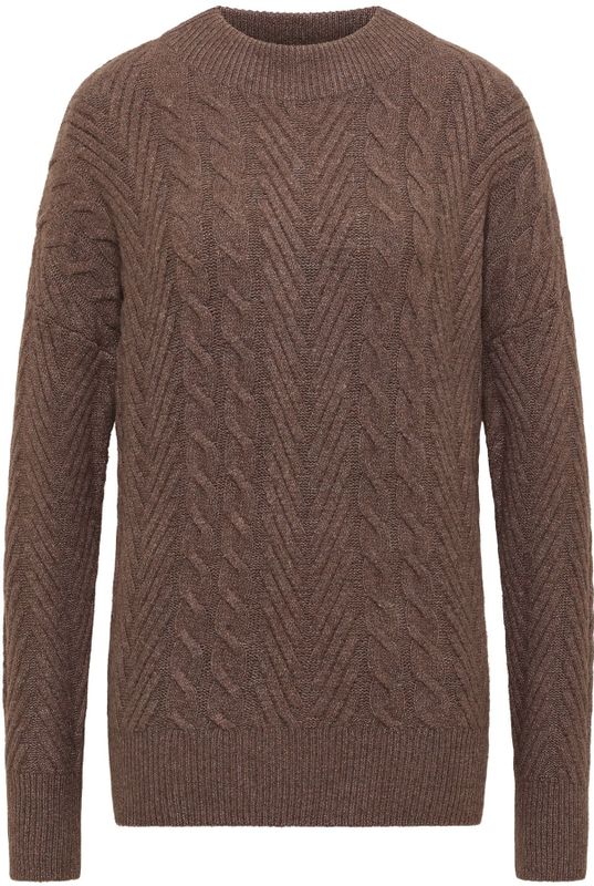 Cecil - Gebreide Trui - Mushroom Taupe Melange - Met Turtle Neck en Kabelpatroon