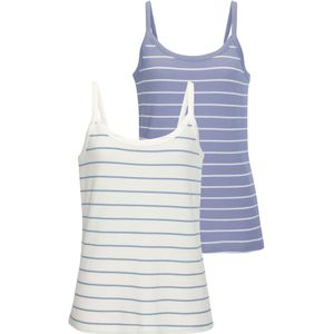 Blousetops - Blauw/Wit - Katoen-Viscose - Diepe Ronde Hals - Smalle Bandjes
