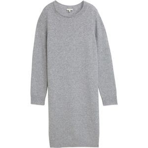 TOM TAILOR - Gebreide Jurk - Grijs Gemêleerd - Knielengte - Lange Mouw