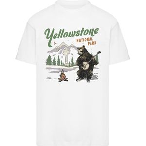 F4NT4STIC Shirt 'US National Parks Yellowstone Bear Playing Banjo'  bruin / lichtgrijs / groen / wit