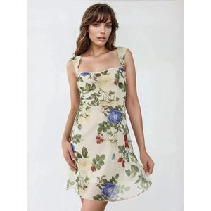 Hiccup Jurk  crème / blauw / olijfgroen / bloedrood