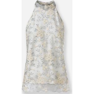 Ecru/Zilverkleur Tanktop - 100% Polyester - Knoopsluiting - Mouwloos