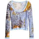 Fijne Trui - Multicolor - Geplooide Bloemenprint - Lange Mouwen