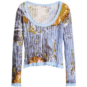 Fijne Trui - Multicolor - Geplooide Bloemenprint - Lange Mouwen