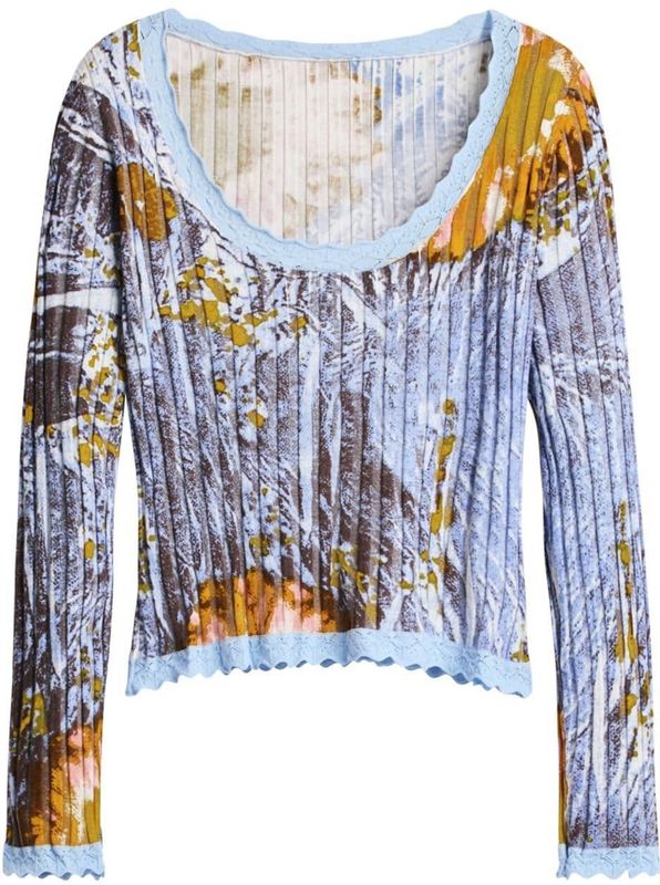 Fijne Trui - Multicolor - Geplooide Bloemenprint - Lange Mouwen