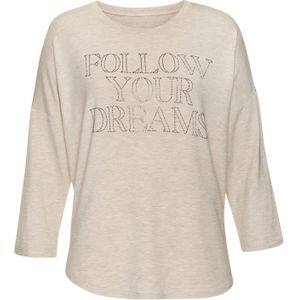 T-Shirt - Ronde Hals - Jersey - Geribbelde Kraag - Driekwart Mouw