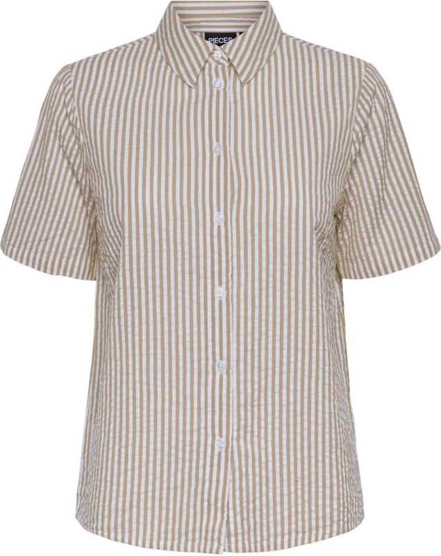 PIECES - PCSally - Blouse - Beige/Wit - Klassieke Blouse - Gestreept