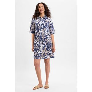 Marie Lund Zomerjurk  beige / donkerblauw / wit