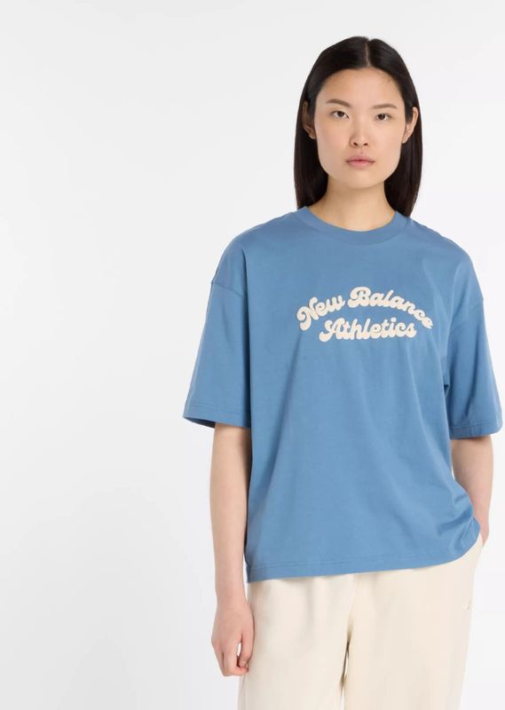 New Balance - Linear Heritage - Oversized T-shirt - Blauw - Dames